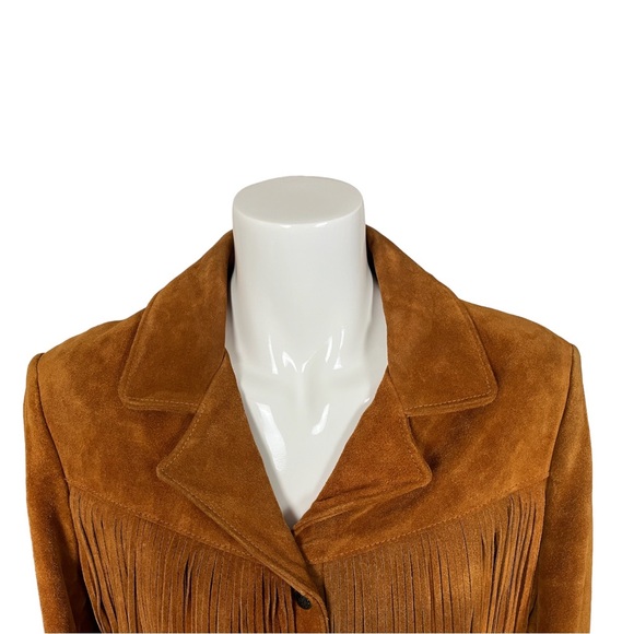 Lariat Tobacco Genuine Suede Leather Fringe Snap Button Western Jacket Size 14 - Picture 7 of 16